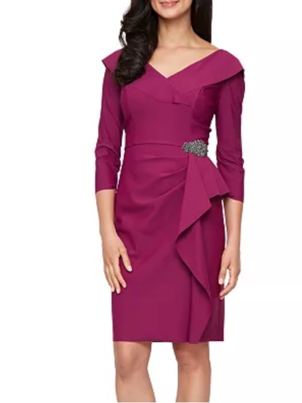 Alex Evenings Contour V-Neck Sheath Dress Passion Magenta Embellished Size 8 NWT